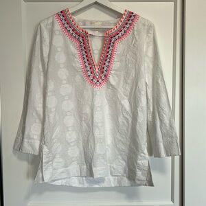 Lily Pulitzer Amelia Island Sunburst Embroidered White 100% Cotton Tunic‎ Size S